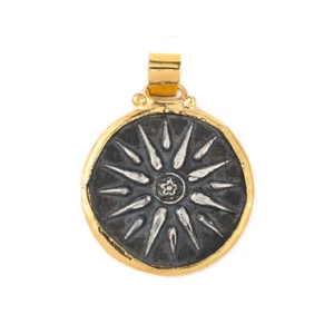 Macedonian Vergina Sun - 14K Gold and Sterling Silver Pendant - Ancient - Picture 1 of 4