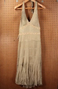 vtg 90s y2k CACHE beaded metallic chiffon halter midi prom formal dress sz 4 tag - Picture 1 of 12