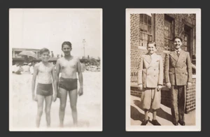 1940er x2 Druckknöpfe Aufnahmen Brüder am Strand & Brüder in Anzügen 3x4,5 Zoll - Bild 1 von 3