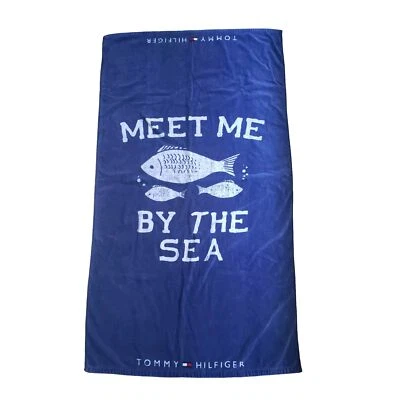 Toalla de playa grande Tommy Hilfiger blanca y azul marino 58" x 34" Meet Me at the Sea LEER Foto 1 de 4
