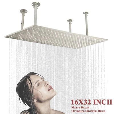 Brushed Nickel 16x32 inch Rainfall Shower Head High Pressure Square Top Head - Image 1 of 4
