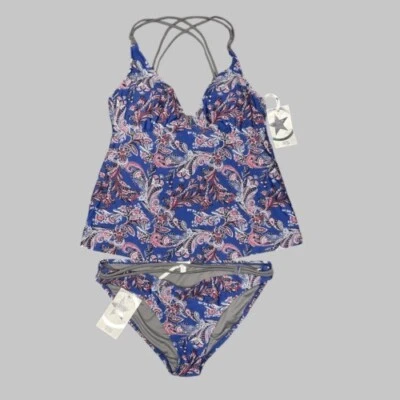 Nuevo con etiquetas Traje de baño Converse One Star Tankini/fondo para mujer talla XL azul/gris cachemira Foto 1 de 4