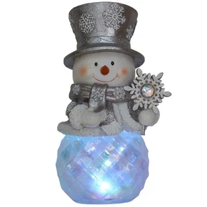 Silver Colour Changing LED Snowman – Glitter Snowflake Christmas Decoration-N04 - Picture 1 of 6