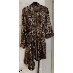 Morgan Taylor Intimates Leopard Print Robe Size L Womens Brown Belted Pockets - Picture 1 of 9