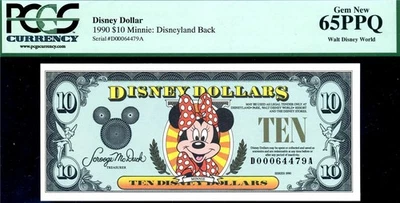 HGR 1990 $10 Disney Dollar (Minnie Mouse) PCGS GEM NEW 65PPQ - Image 1 of 2
