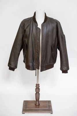 Chaqueta de vuelo de bombardero de cuero Alpha Industries marrón oscuro para hombre talla M Foto 1 de 4