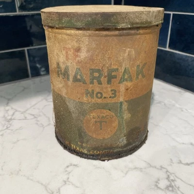 Vintage Texaco Marfak Nº 3 latas de grasa - 1 cuarto de galón de acero con palanca - GRANERO TEXACO TEMPRANO Foto 1 de 4