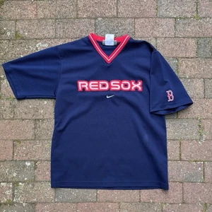 Vintage Y2K MLB Baseball Boston Red Sox Nike Center Swoosh Jersey Type Shirt - Picture 1 of 7