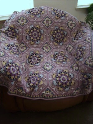 NEW HAND CROCHET LAVENDER MULTI COLOR OCTAGON TILES AFGHAN LAP BLANKET THROW - Image 1 of 4