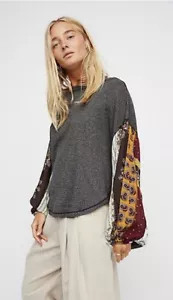 Free People Blossom Thermal Top Balloon Sleeve Patchwork Boho Waffle Women’s S - Picture 1 of 15