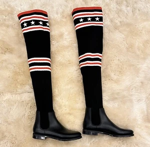 Givenchy Storm Sock Knit Thigh High Over Knee Boots Black Red Size 38 - Picture 1 of 13