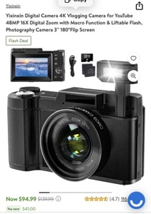Digital Camera 48MP 4k Camera Vlogging Camera for YouTube 30FPS - Picture 1 of 8
