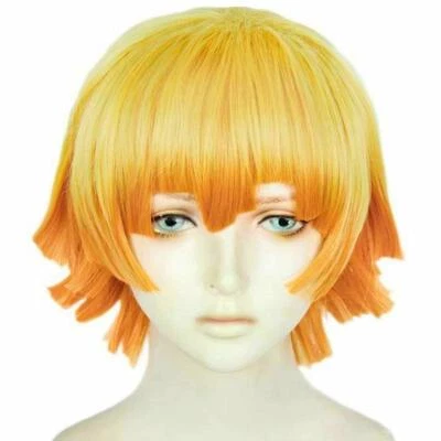 Gorra de peluca Anogol + peluca corta amarilla degradada naranja para hombre peluca sintética cómic Foto 1 de 4