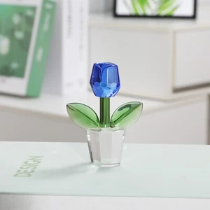 Crystal Blue Rose Figurine Home Decoration Crystal Paperweight Collectibles Gift - Picture 1 of 11