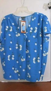 HILARY RADLEY~BLue w/ Flowers V NECK Pull Over SHIRT TOP~Women's XXL~NWT - Picture 1 of 4
