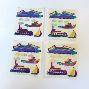 Vintage Sandylion Stickers Prismatic Boats Steamboat Cruise Ship 4 Squares - Picture 1 of 4