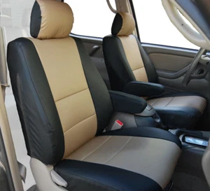 TOYOTA TUNDRA 2000-2003 BLACK/BEIGE VINYL CUSTOM FIT 2 FRONT SEAT & 2ARM COVERS - Foto 1 di 4