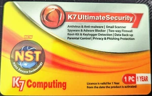 K7 Ultimate Security 1PC 1Year licence. Complete Serial code scratch card - Picture 1 of 3