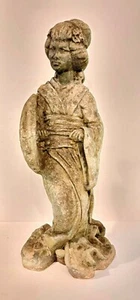 Vintage GEISHA GIRL WEATHERED Concrete/ Cement GARDEN STATUE - Picture 1 of 15