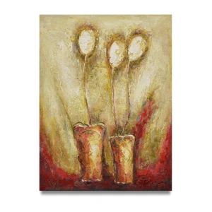 NY Art - Plantas abstractas rojas naturaleza muerta 12x16 pintura al óleo original sobre lienzo! - Imagen 1 de 3