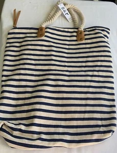 Summer & Rose Tote Bag Rope Handle Blue Tan Striped NEW - Picture 1 of 6