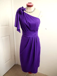 ROCKMANS Purple Satin DRESS Size 8 NEW NWT Bow 1-Shoulder Cocktail Elegant Event - Picture 1 of 6
