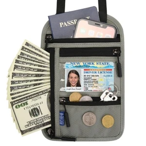Travel Holiday Secure Neck Stash Pouch Passport Card Ticket Holder Bag Purse - Picture 1 of 17
