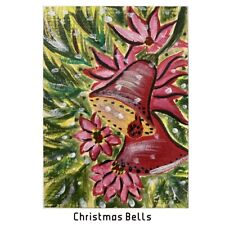 ACEO ORIGINAL PAINTING Mini Collectible Art Card Signed Christmas Bells Ooak