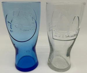 McDonald's Promo 2 Coke Contoured Glass Lot~USED~Clear 1992~Blue 1961~Glasses - Picture 1 of 19