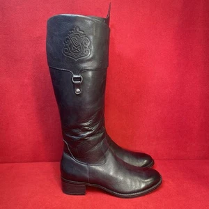 Franco Sarto Black Leather Tall Knee High Boots Side Zippers 1.5" Heel Size 11M - Picture 1 of 20