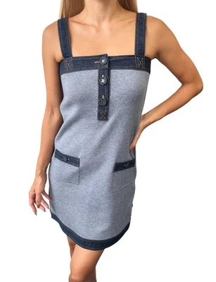 Vestido sem mangas CHANEL Vintage 07P marca CC #34 denim azul algodão seda - Imagem 1 de 4