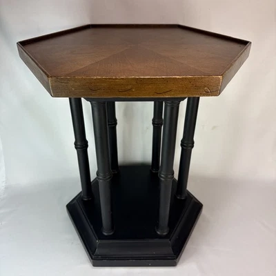 Brandt Vintage Hexagon End Side Table Black Brown Bamboo - Image 1 of 4