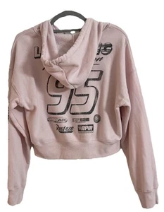 Disney Pixar Cars XL Hoodie Pale Pink Cropped 95 Lightning McQueen Racing - Picture 1 of 14
