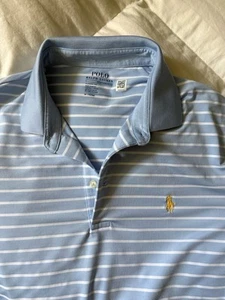 Polo Ralph Lauren Performance Polo Shirt light blue/white stripes Short Sleeve M - Picture 1 of 2