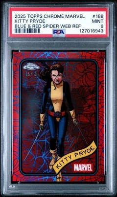 2025 Topps Chrome Marvel Kitty Pryde #188 Blue Red Spider Web /62 PSA 9 Pop 1 - Image 1 of 2
