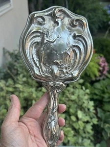Piatto Sterling 1905 Art Nouveau Specchio a Mano Signora in Fiore con Farfalla - Foto 1 di 12