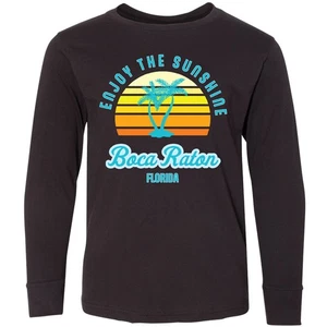 Inktastic Summer Enjoy The Sunshine Boca Raton Florida Youth Long Sleeve T-Shirt - Picture 1 of 3