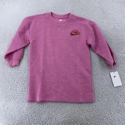 Nike Sweatshirt YOUTH Girls 5-6 Magic Flamingo Pink Swoosh Embossed Crewneck - Image 1 of 4