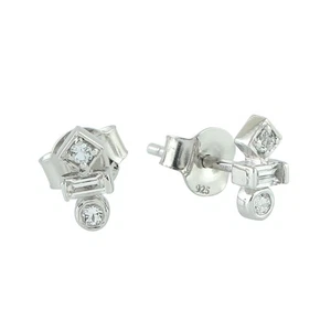 925 Silver White Topaz Minimalist Stud Earrings for Women Dainty Everyday Gift - Picture 1 of 6