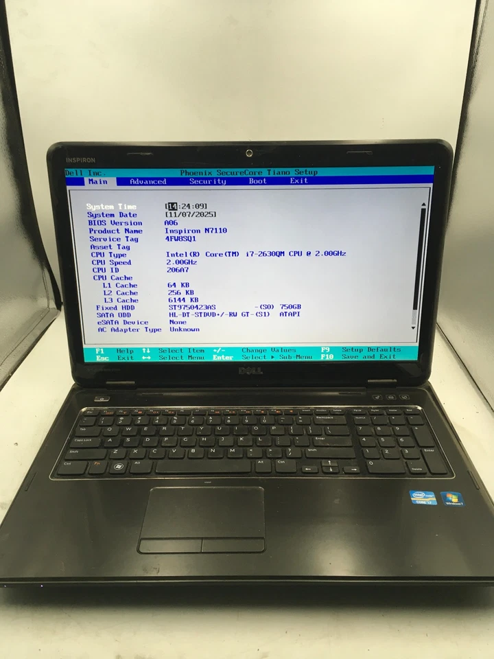 DELL INSPIRON N7110 - BOOTS TO BIOS - INTEL I7 2630QM - 6GB RAM - 17" - READ -BB - Image 1 of 4