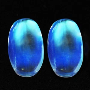 1.67 Ct IF 2 Pcs Lot Beautiful Oval 7.3 x 4.3 MM Blue Color Play Blue Moonstone - Picture 1 of 5