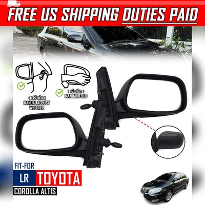 Par de espejos retrovisores laterales manuales LR negros para Toyota Corolla Altis ZZE121 2001-2007 Foto 1 de 4