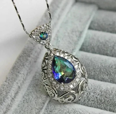 2.50Ct Pear Cut Natural Alexandrite Womans Wedding Pendant 14K White Gold Plated - Image 1 of 4