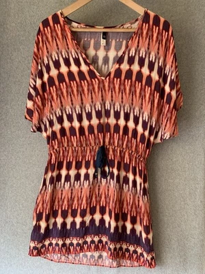 VIX Paula Hermanny Cover Up Tunic Dress Size S Pink Purple Aztec Geo Boho - Image 1 of 4