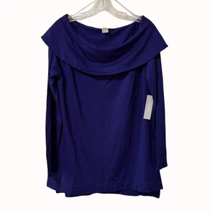 Chicos Zenergy Tunic Top Purple Cozy Brushed Fleece Cowl Neck Size 1 US Medium - Picture 1 of 11
