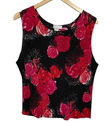 Camiseta sin mangas Y2K de colección talla L negra roja sin mangas oscura floral satinado elástico arrugado Foto 1 de 4