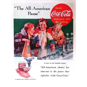 Coca-Cola 1937 Print Ad Soda Fountain Sports Football 11"X14" - Picture 1 of 3