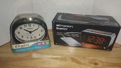 Emerson Smart Set Digital Alarm Clock & Elgin Analog Alarm Clock New In Boxes - Image 1 of 4