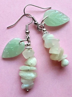 NUEVO CHIP DE JADE Y Pendiente Gota Hoja de Vidrio SP LEVERBACK Hecho a Mano WPnj15 Foto 1 de 4