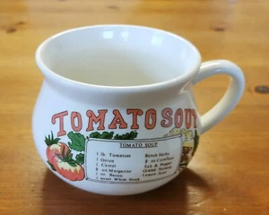 Vintage Retro 1970s Soup Mug with Handle 'TOMATO SOUP RECIPE' by Crown Dynasty - Picture 1 of 6